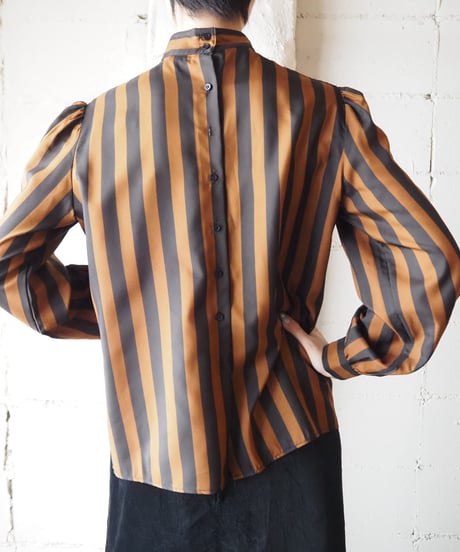 Stand Collar Stripe Blouse BRBK