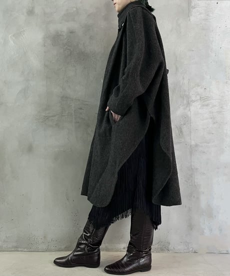 Collar Design Side Slit Dolman Sleeve Coat GR