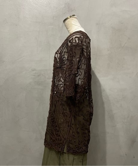 Flower Tape Embroidery Sheer Blouse BR