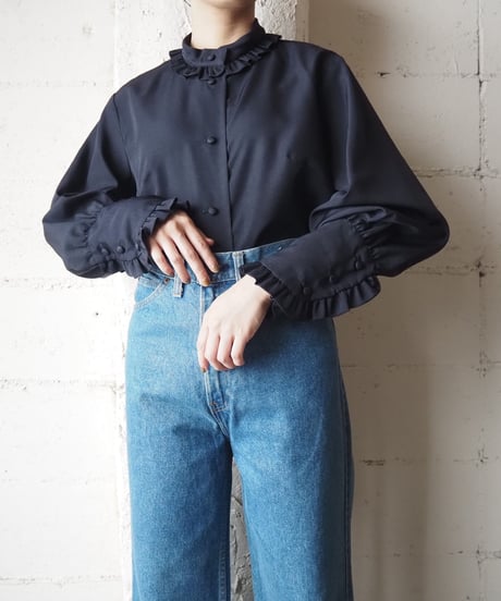 Stand Collar Frill Blouse BK