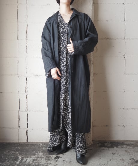 Raglan Sleeve Nylon Long Coat BK