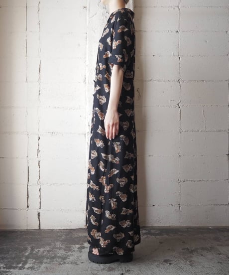 Open Collar Pattern Shirt Dress BK BR