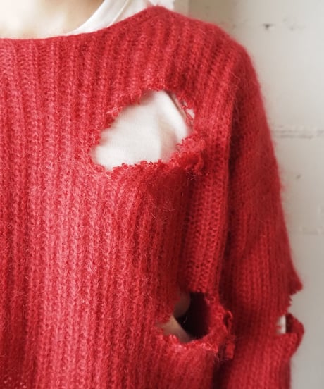 Mohair Damage Short Knit RE