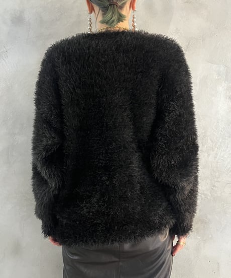 Switching Shaggy Design Knit BKWH