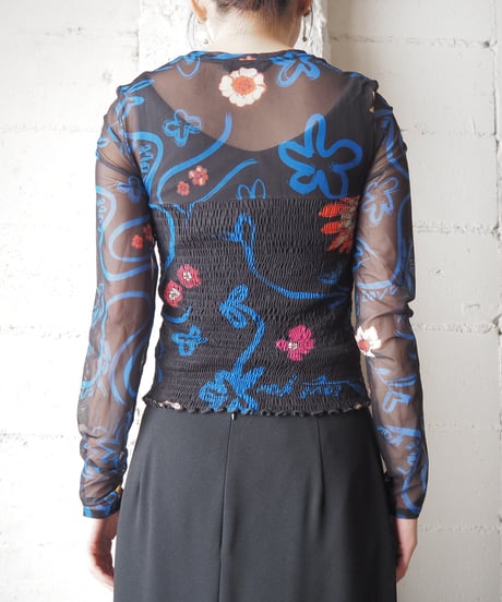 Desigual Shirring Waist Print Sheer Cutsewn BKBL