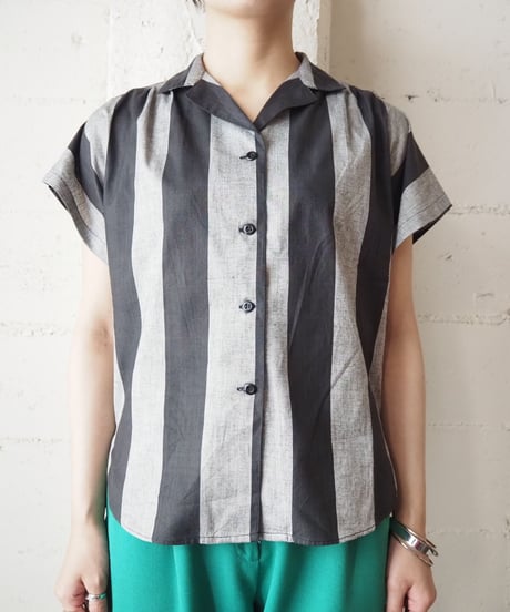 Wide Stripe Open Collar Shirt BKGR
