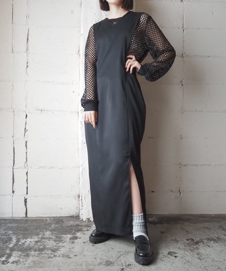 1980's Shadow Stripe V Neck Jumper Skirt BK