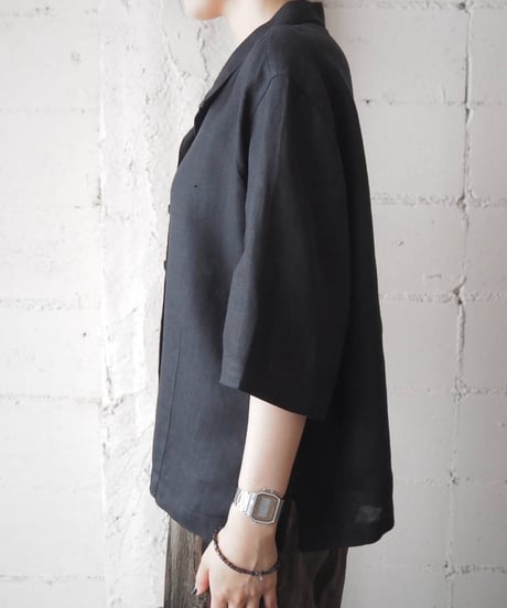 CHICO's Open Collar Linen S/S Shirt BK