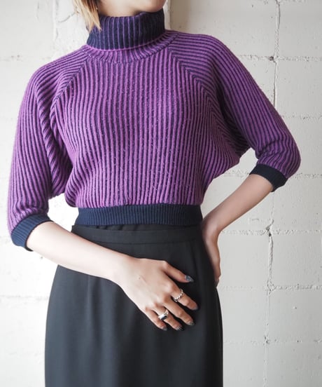 Bicolor Rib Short Knit PURBK