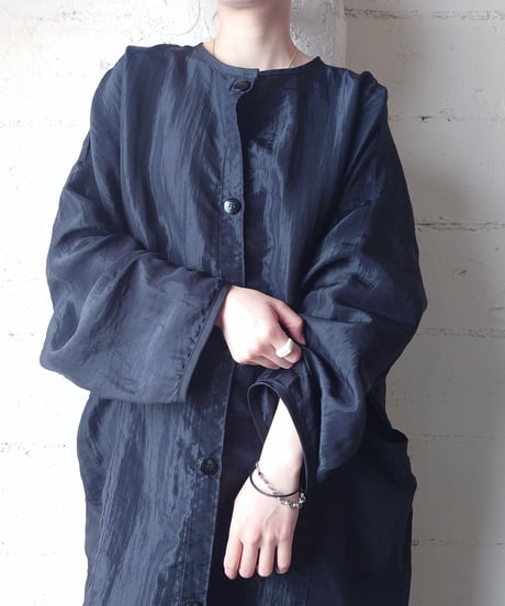 Collarless Nylon Coat BK