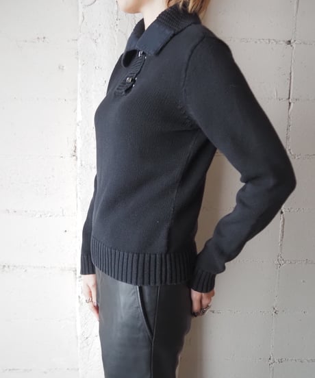 LAUREN JEANS Metal Hook Cotton Collar Knit BK