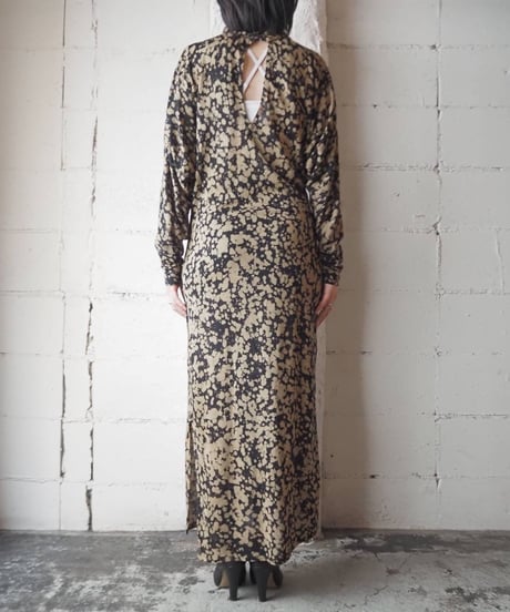 Stand Collar Pattern Cutsewn Dress BK MU