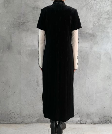 Flower Embroidery S/S Velour China Dress BK