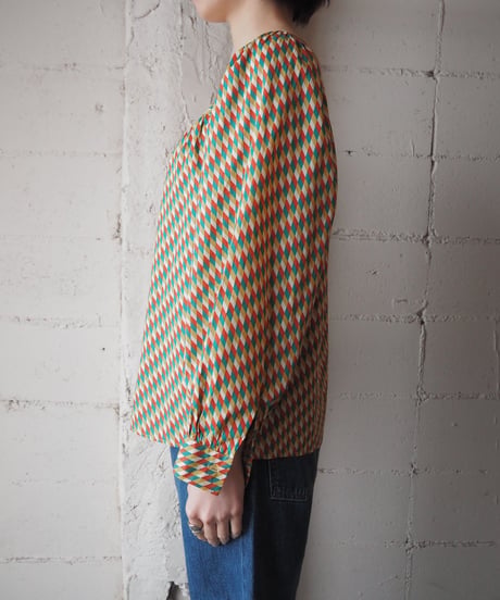 YVES SAINT LAURENT Square Neck Check Blouse OR