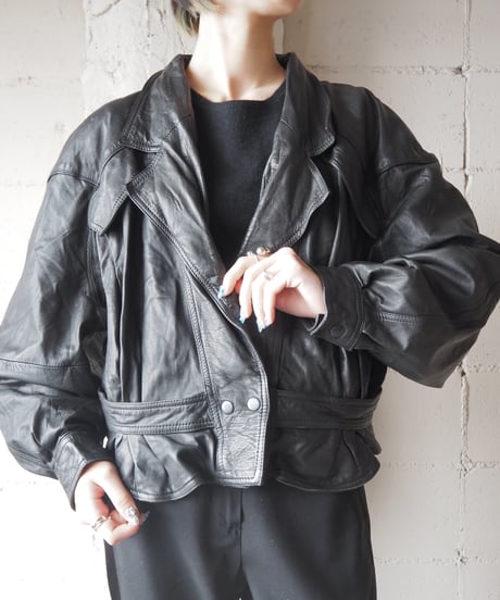Dolman Sleeve Short Leather Jacket BK