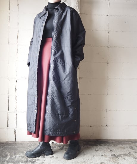 Snap Button Padded Long Coat BK