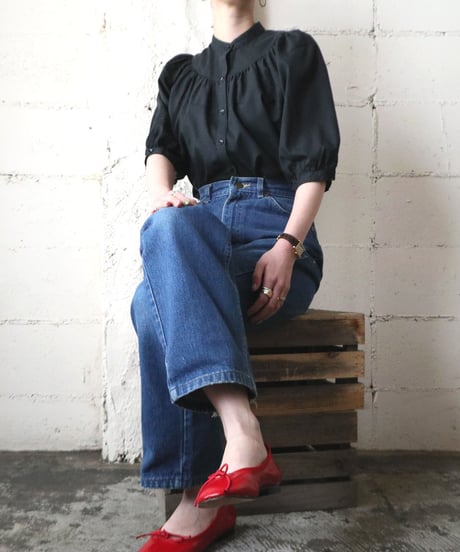Band Collar Puff Sleeve Blouse BK
