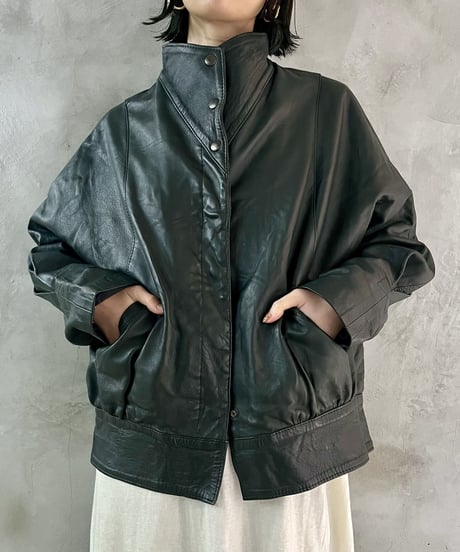 High Neck Dolman Sleeve Leather Jacket GN