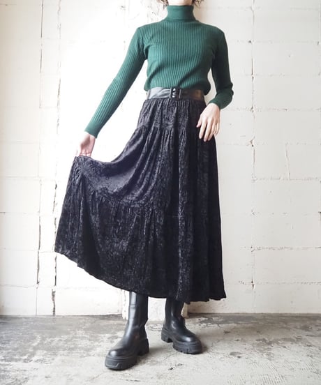 Velour Tiered Easy Skirt BK