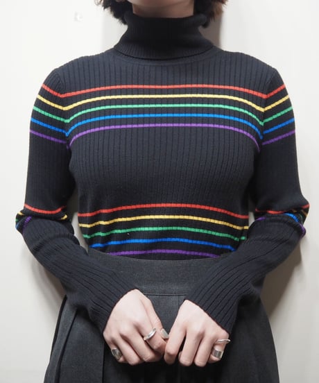 Turtle Neck rainbow Knit BK