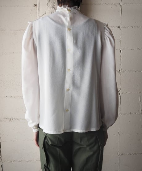 1970～80's Pleated×Lace Blouse WH