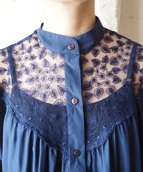 Lace Yoke Stand Collar Blouse NV
