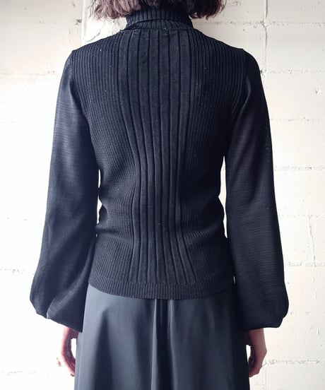 Rhombus Pattern Puff Sleeve Knit BK