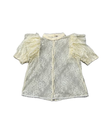 Short Sleeve Band Collar Lace Blouse IV