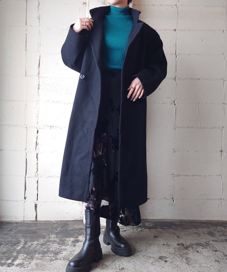 Double Breasted Design Wool Coat BK