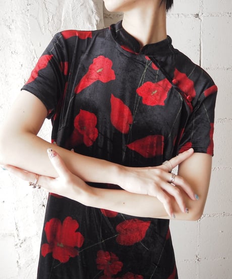 Short Sleeve Velour China Dress BKRE