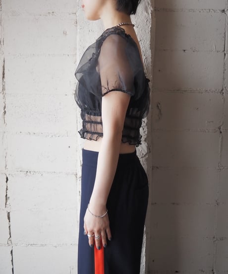 Puff Sleeve Tulle Gather Tops BK