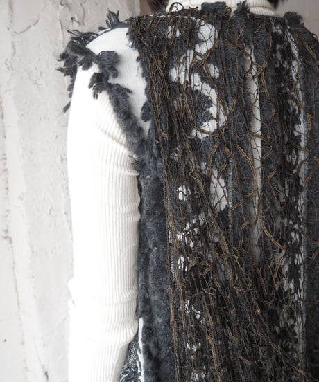 HIROKO KOSHINO Lace Layered Pattern Dress BK WH BR