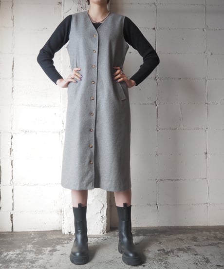 Sleeveless Wool Front Button Dress GR