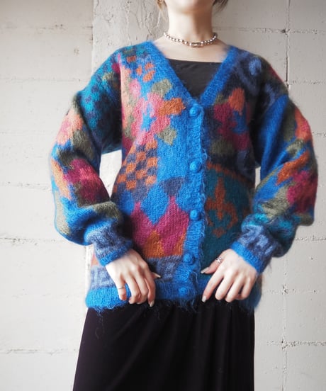 Pattern Mohair V Neck Cardigan BL