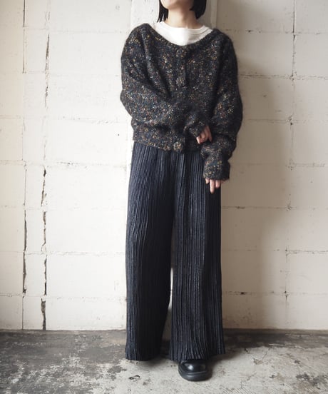 Mix Yarn Crew Neck Cardigan BK