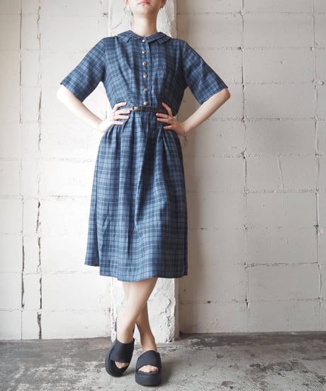 1960's Vintage Design Collar Plaid Dress BLNV