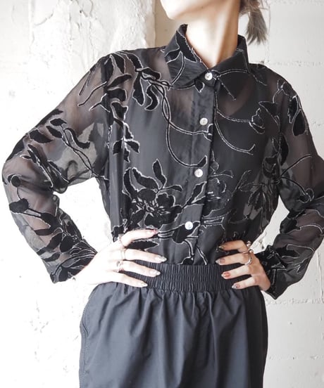 Botanical Pattern Opal Velour Shirt BK