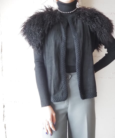 Fur Collar Leather Vest BK