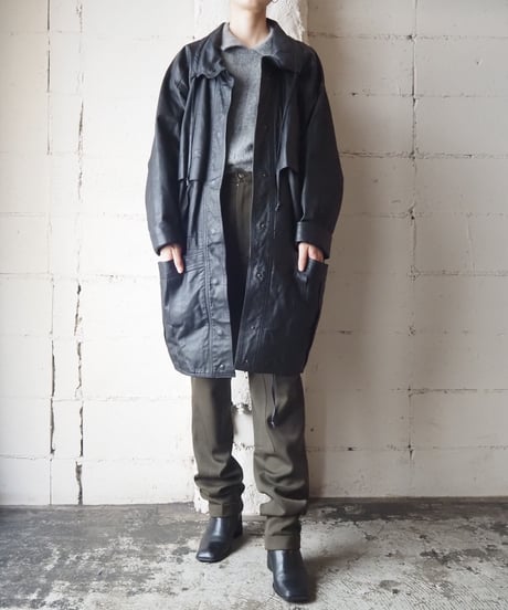 Stand Collar Leather Coat BK