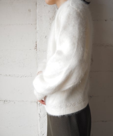 Angora Mix Embroidery Knit Cardigan WH