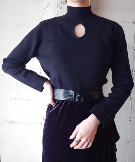 Mock Neck Peekaboo Knit BK