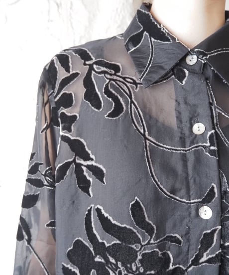 Botanical Pattern Opal Velour Shirt BK