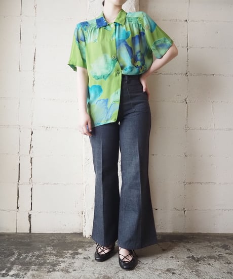 1980's Flower Pattern Seethough S/S Blouse GR