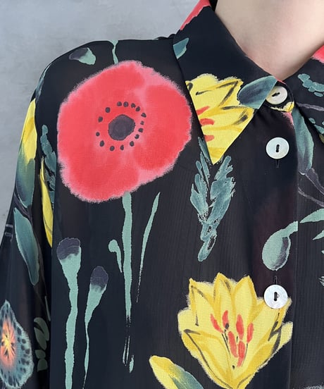 1990's Flower Pattern Seethrough Shirt BKREYE