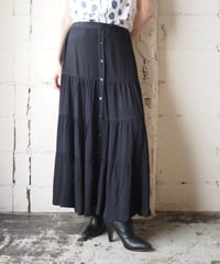 Front Button Design Tiered Skirt BK