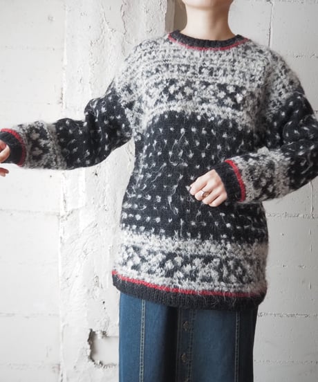 Nordic Pattern Mohair Mix Knit GRBK