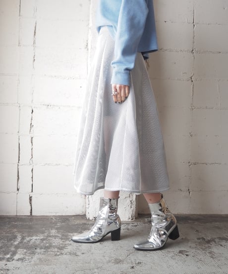 Mesh Volume Flared Skirt WHBK