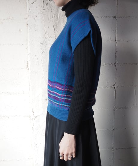PENDLETON Check×Stripe Knit Vest BL