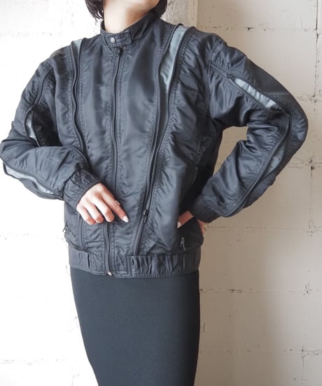 Zip Design Stand Collar Jacket BKGR