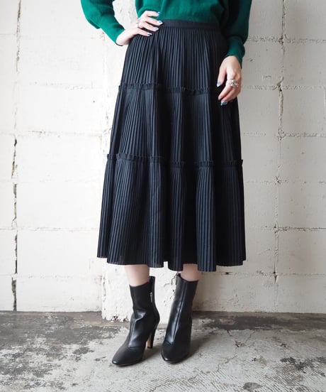 Pleats Tiered Easy Skirt BK